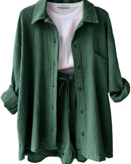 Button Up Shirt and Shorts Set - Trendsi