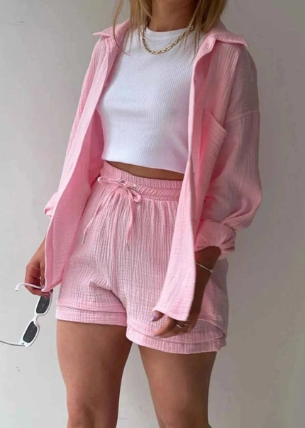Button Up Shirt and Shorts Set - Trendsi