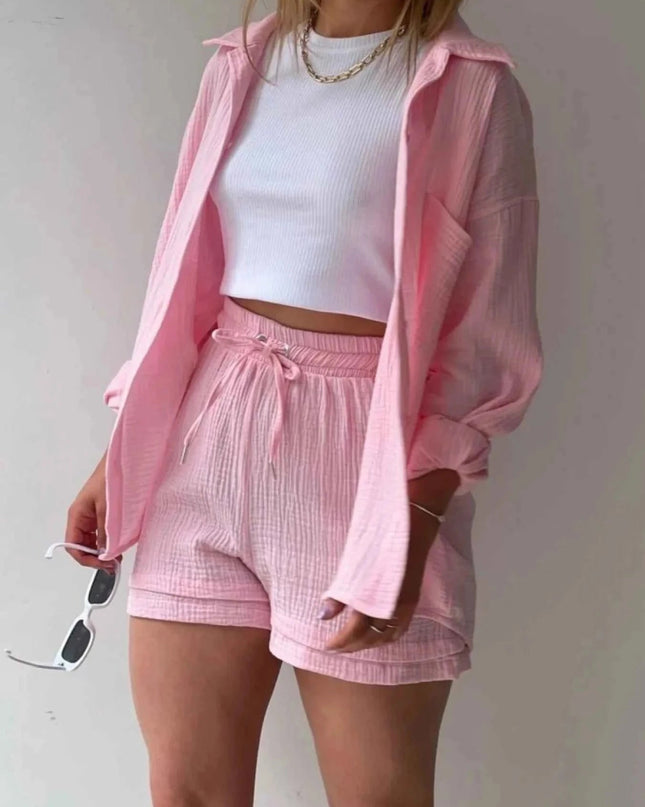 Button Up Shirt and Shorts Set - Trendsi