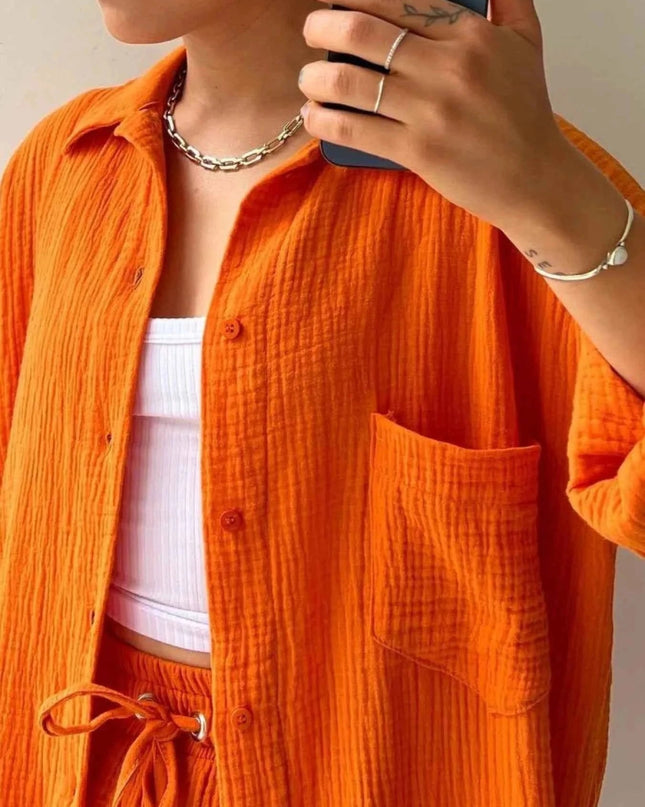 Button Up Shirt and Shorts Set - Trendsi