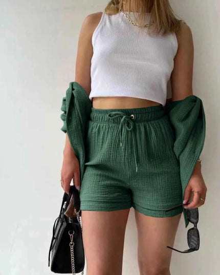 Button Up Shirt and Shorts Set - Trendsi