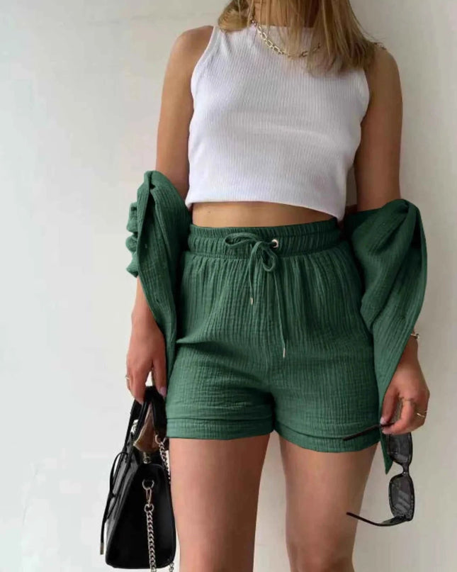 Button Up Shirt and Shorts Set - Trendsi