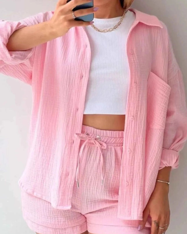 Button Up Shirt and Shorts Set - Trendsi