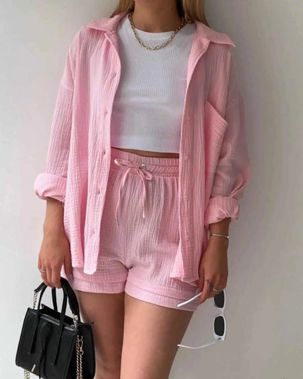 Button Up Shirt and Shorts Set - Trendsi