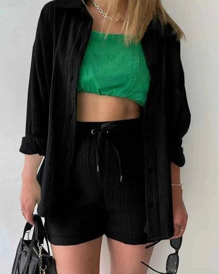 Button Up Shirt and Shorts Set - Trendsi