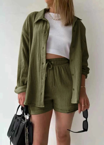 Button Up Shirt and Shorts Set - Trendsi