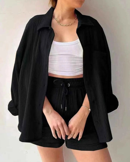 Button Up Shirt and Shorts Set - Trendsi