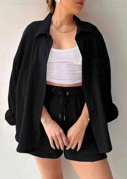 Button Up Shirt and Shorts Set - Trendsi