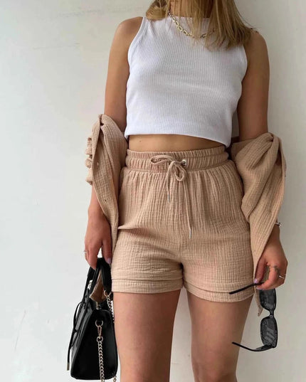Button Up Shirt and Shorts Set - Trendsi