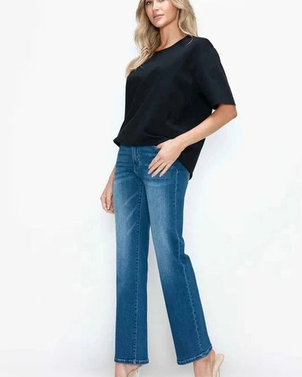 bytos Full Size Cat's Whiskers High Rise Straight Jeans - Trendsi