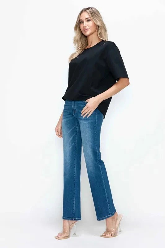 bytos Full Size Cat's Whiskers High Rise Straight Jeans - Trendsi