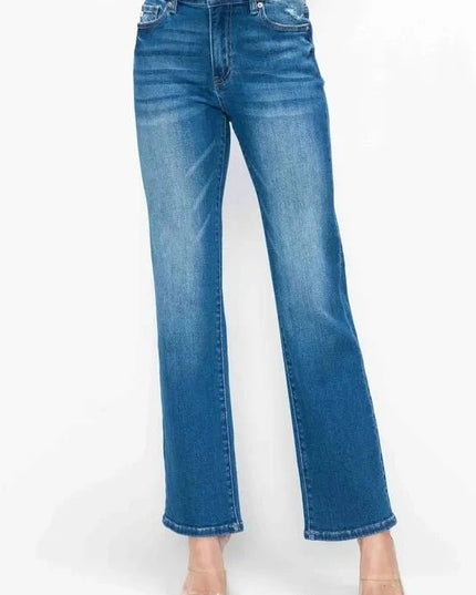 bytos Full Size Cat's Whiskers High Rise Straight Jeans - Trendsi