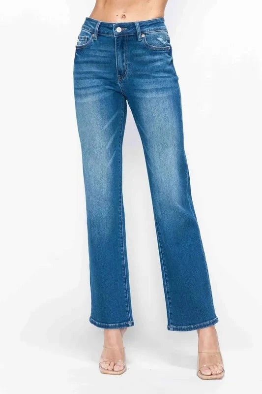 bytos Full Size Cat's Whiskers High Rise Straight Jeans - Trendsi