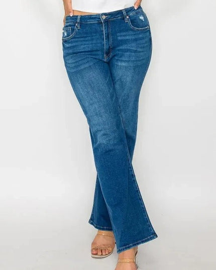 bytos Full Size Cat's Whiskers High Rise Straight Jeans - Trendsi
