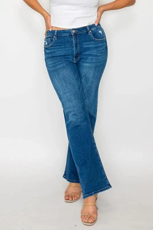 bytos Full Size Cat's Whiskers High Rise Straight Jeans - Trendsi