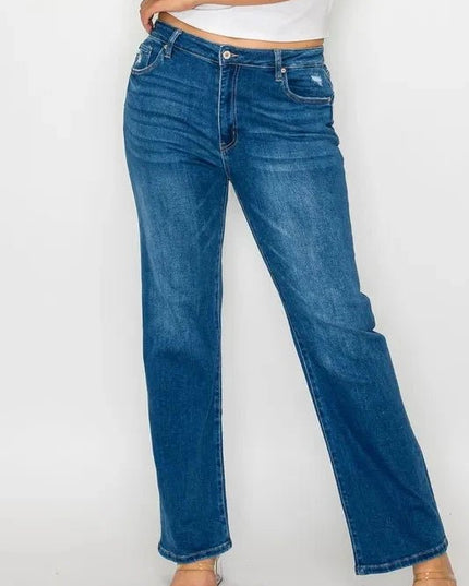 bytos Full Size Cat's Whiskers High Rise Straight Jeans - Trendsi