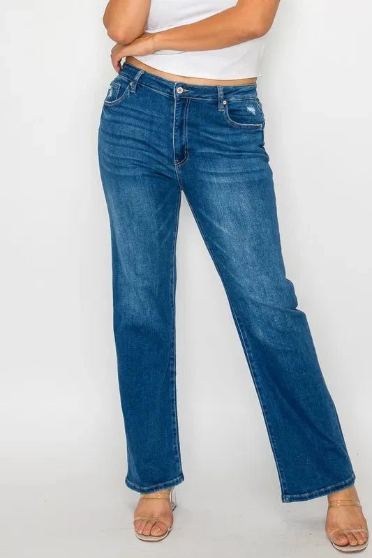 bytos Full Size Cat's Whiskers High Rise Straight Jeans - Trendsi