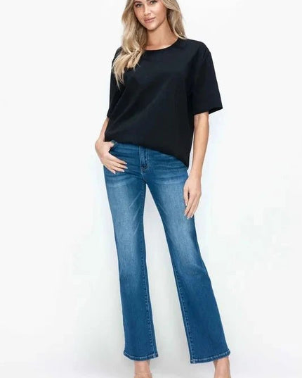 bytos Full Size Cat's Whiskers High Rise Straight Jeans - Trendsi