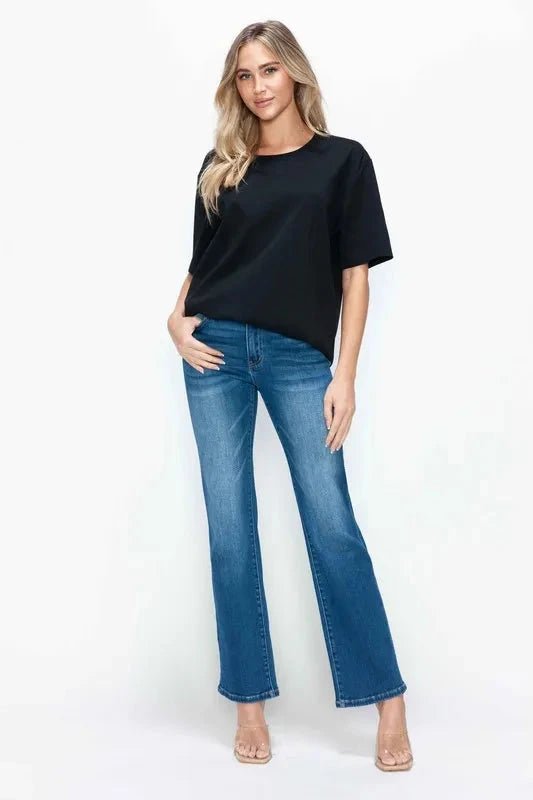 bytos Full Size Cat's Whiskers High Rise Straight Jeans - Trendsi