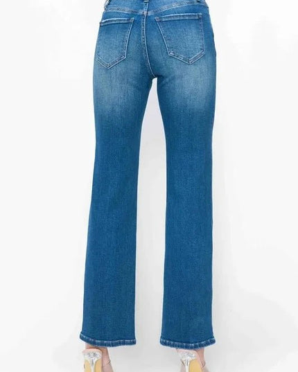 bytos Full Size Cat's Whiskers High Rise Straight Jeans - Trendsi