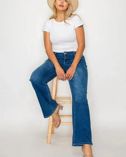 bytos Full Size Cat's Whiskers High Rise Straight Jeans - Trendsi