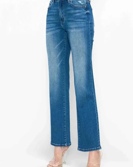bytos Full Size Cat's Whiskers High Rise Straight Jeans - Trendsi