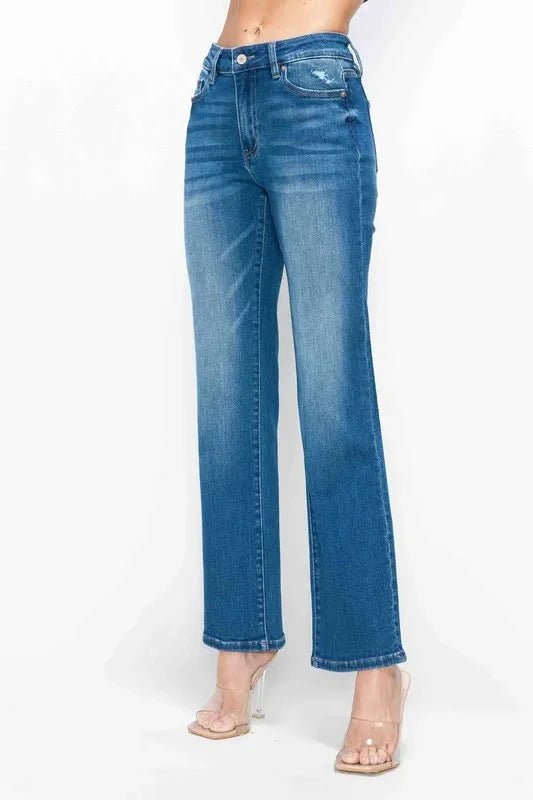 bytos Full Size Cat's Whiskers High Rise Straight Jeans - Trendsi