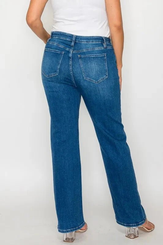 bytos Full Size Cat's Whiskers High Rise Straight Jeans - Trendsi