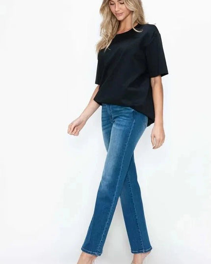 bytos Full Size Cat's Whiskers High Rise Straight Jeans - Trendsi