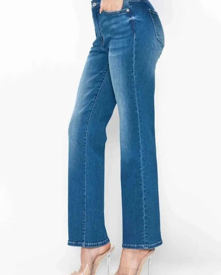 bytos Full Size Cat's Whiskers High Rise Straight Jeans - Trendsi