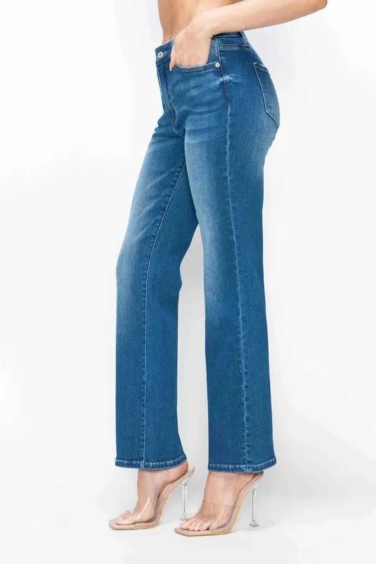 bytos Full Size Cat's Whiskers High Rise Straight Jeans - Trendsi