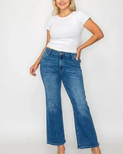 bytos Full Size Cat's Whiskers Mid Rise Ankle Jeans - Trendsi