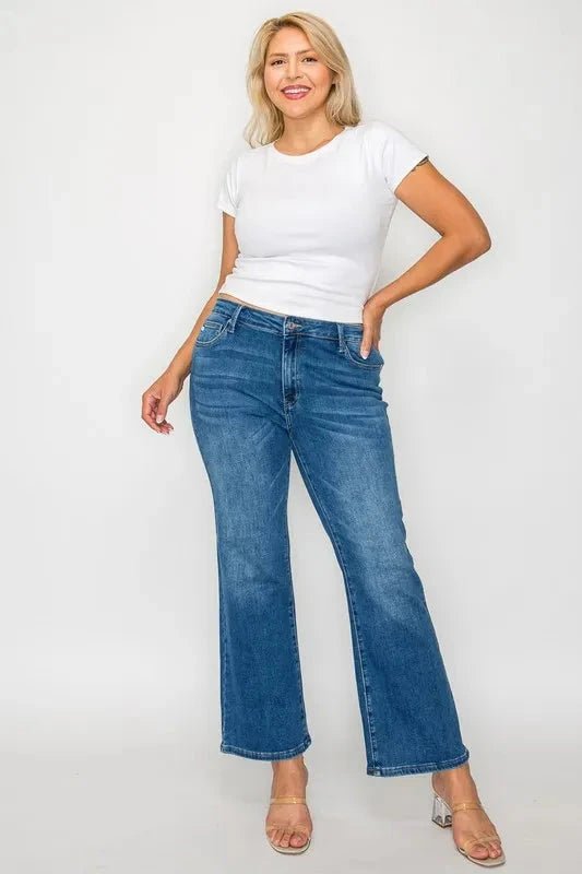 bytos Full Size Cat's Whiskers Mid Rise Ankle Jeans - Trendsi