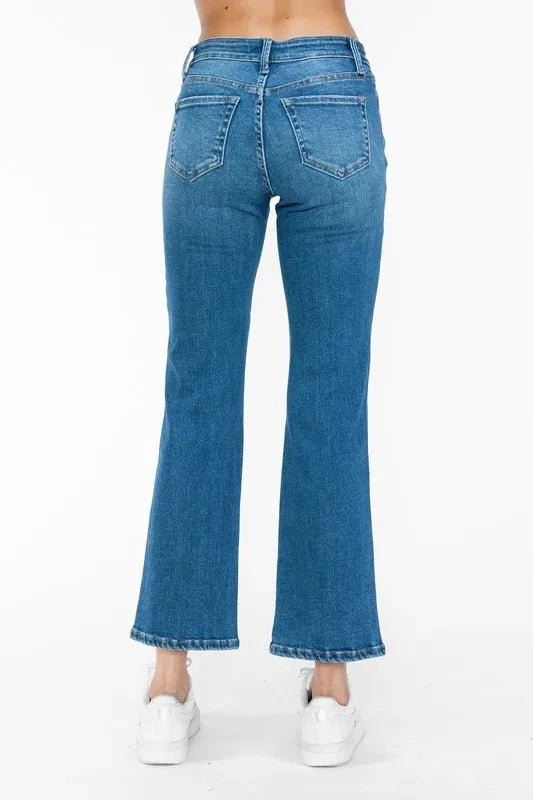 bytos Full Size Cat's Whiskers Mid Rise Ankle Jeans - Trendsi