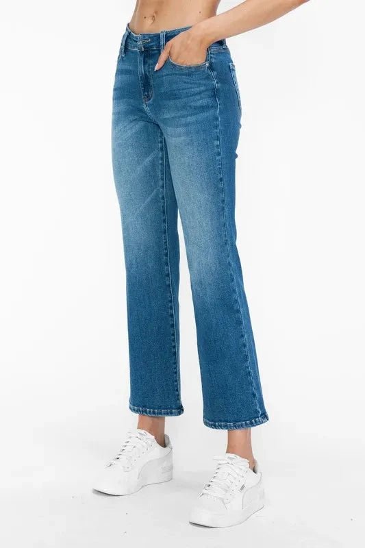 bytos Full Size Cat's Whiskers Mid Rise Ankle Jeans - Trendsi