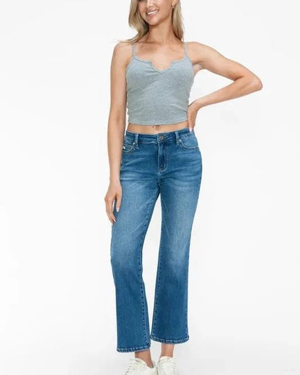 bytos Full Size Cat's Whiskers Mid Rise Ankle Jeans - Trendsi