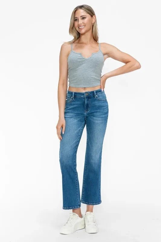 bytos Full Size Cat's Whiskers Mid Rise Ankle Jeans - Trendsi