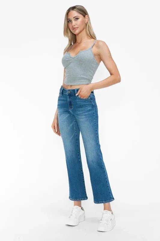 bytos Full Size Cat's Whiskers Mid Rise Ankle Jeans - Trendsi