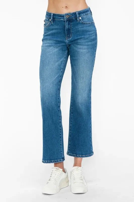 bytos Full Size Cat's Whiskers Mid Rise Ankle Jeans - Trendsi