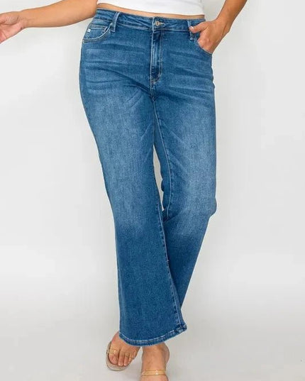 bytos Full Size Cat's Whiskers Mid Rise Ankle Jeans - Trendsi