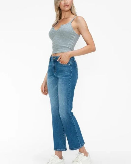 bytos Full Size Cat's Whiskers Mid Rise Ankle Jeans - Trendsi