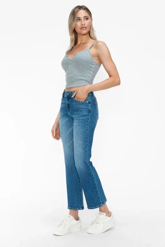 bytos Full Size Cat's Whiskers Mid Rise Ankle Jeans - Trendsi
