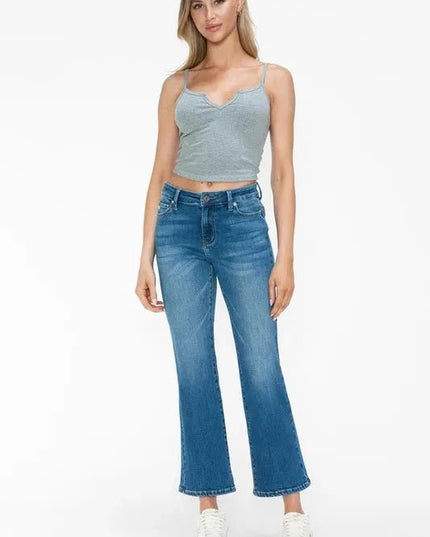 bytos Full Size Cat's Whiskers Mid Rise Ankle Jeans - Trendsi