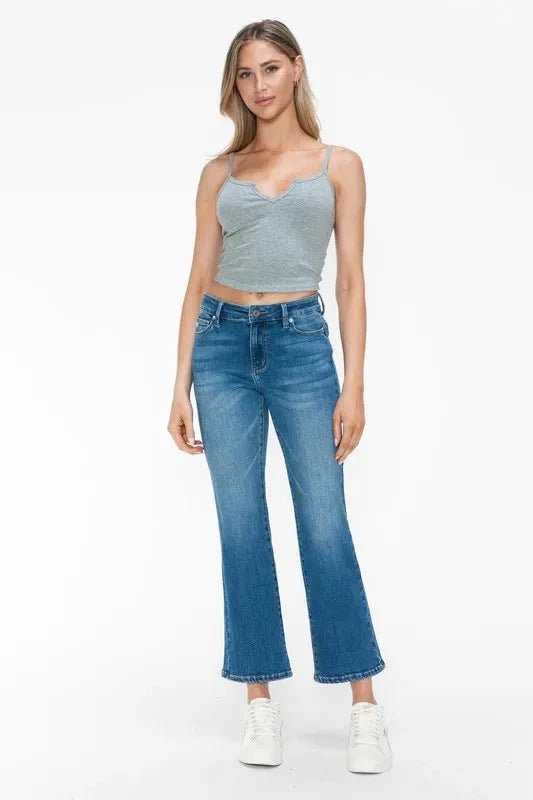 bytos Full Size Cat's Whiskers Mid Rise Ankle Jeans - Trendsi