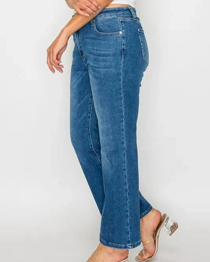 bytos Full Size Cat's Whiskers Mid Rise Ankle Jeans - Trendsi