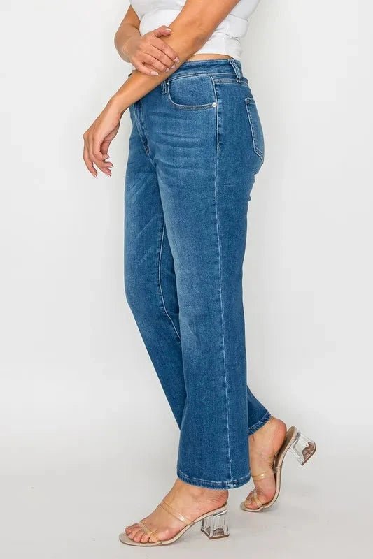 bytos Full Size Cat's Whiskers Mid Rise Ankle Jeans - Trendsi