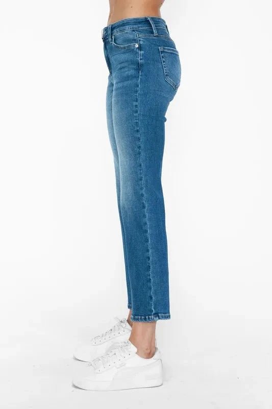 bytos Full Size Cat's Whiskers Mid Rise Ankle Jeans - Trendsi