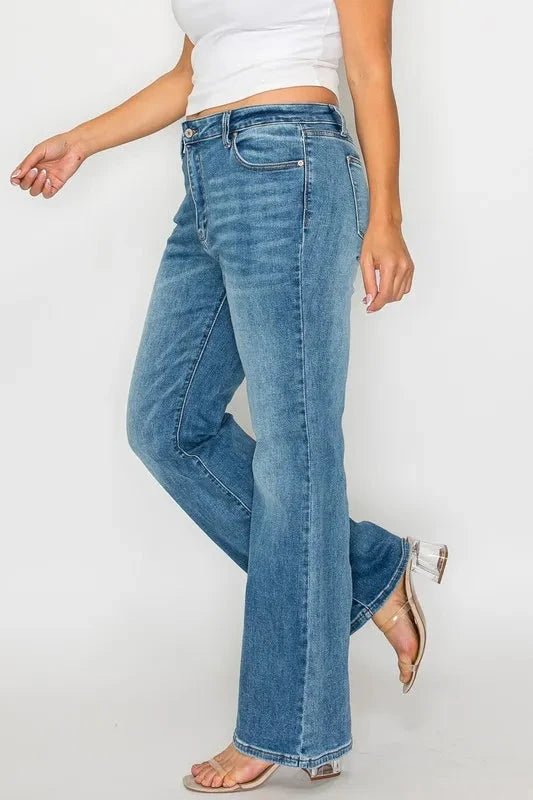 bytos Full Size Cat's Whiskers Mid Rise Bootcut Jeans - Trendsi