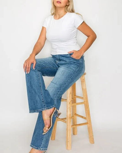 bytos Full Size Cat's Whiskers Mid Rise Bootcut Jeans - Trendsi