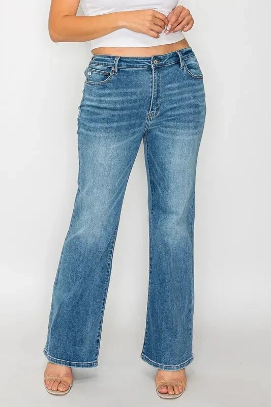 bytos Full Size Cat's Whiskers Mid Rise Bootcut Jeans - Trendsi